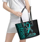 Ovarian Cancer Awareness Personalised Leather Tote Bag Aboriginal Ribbon Dot Painting