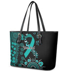 Ovarian Cancer Awareness Personalised Leather Tote Bag Aboriginal Ribbon Dot Painting