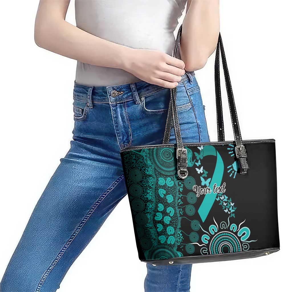 Ovarian Cancer Awareness Personalised Leather Tote Bag Aboriginal Ribbon Dot Painting