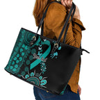 Ovarian Cancer Awareness Personalised Leather Tote Bag Aboriginal Ribbon Dot Painting