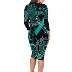 Ovarian Cancer Awareness Personalised Long Sleeve Bodycon Dress Aboriginal Ribbon Dot Painting