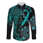 Ovarian Cancer Awareness Personalised Long Sleeve Button Shirt Aboriginal Ribbon Dot Painting