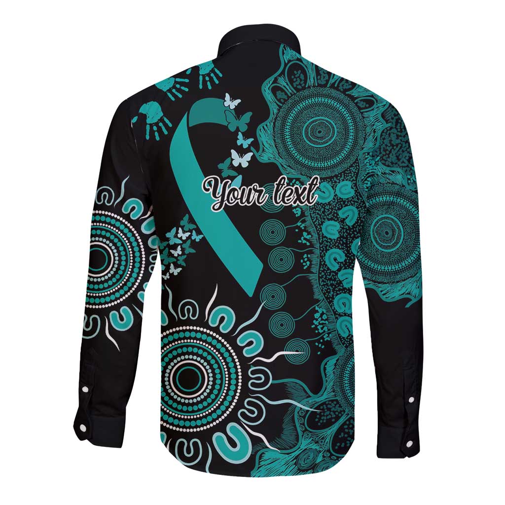 Ovarian Cancer Awareness Personalised Long Sleeve Button Shirt Aboriginal Ribbon Dot Painting