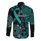 Ovarian Cancer Awareness Personalised Long Sleeve Button Shirt Aboriginal Ribbon Dot Painting