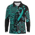 Ovarian Cancer Awareness Personalised Long Sleeve Polo Shirt Aboriginal Ribbon Dot Painting