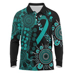 Ovarian Cancer Awareness Personalised Long Sleeve Polo Shirt Aboriginal Ribbon Dot Painting
