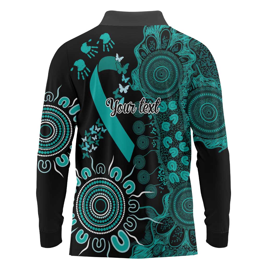 Ovarian Cancer Awareness Personalised Long Sleeve Polo Shirt Aboriginal Ribbon Dot Painting