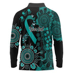 Ovarian Cancer Awareness Personalised Long Sleeve Polo Shirt Aboriginal Ribbon Dot Painting