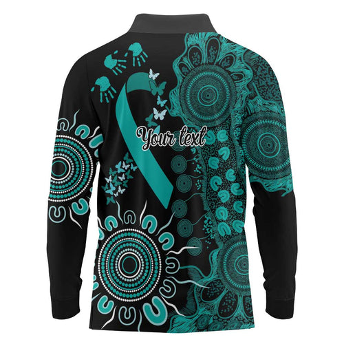 Ovarian Cancer Awareness Personalised Long Sleeve Polo Shirt Aboriginal Ribbon Dot Painting