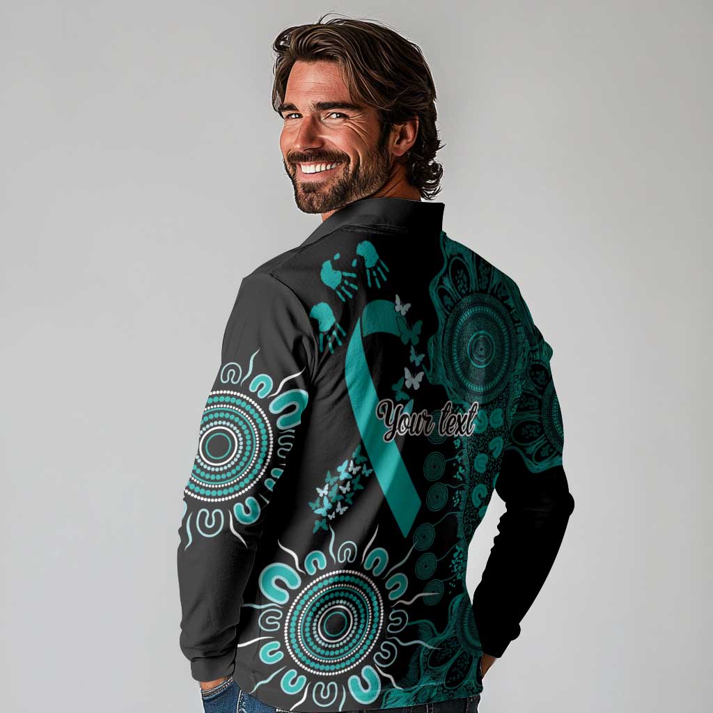 Ovarian Cancer Awareness Personalised Long Sleeve Polo Shirt Aboriginal Ribbon Dot Painting