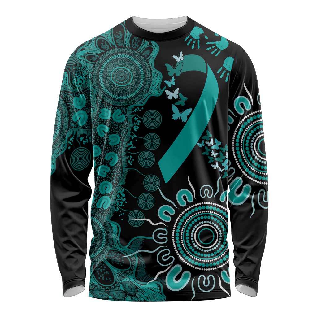 Ovarian Cancer Awareness Personalised Long Sleeve Shirt Aboriginal Ribbon Dot Painting