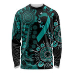 Ovarian Cancer Awareness Personalised Long Sleeve Shirt Aboriginal Ribbon Dot Painting