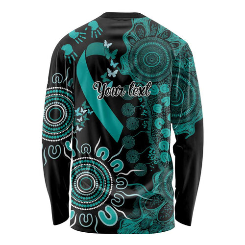 Ovarian Cancer Awareness Personalised Long Sleeve Shirt Aboriginal Ribbon Dot Painting