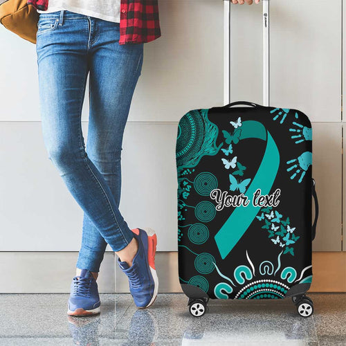 Ovarian Cancer Awareness Personalised Luggage Cover Aboriginal Ribbon Dot Painting