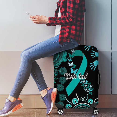 Ovarian Cancer Awareness Personalised Luggage Cover Aboriginal Ribbon Dot Painting