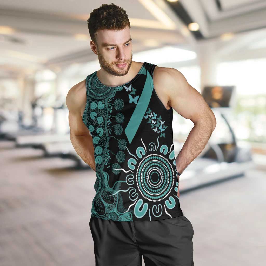 Ovarian Cancer Awareness Personalised Men Tank Top Aboriginal Ribbon Dot Painting