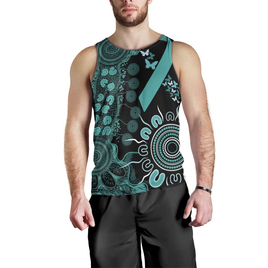 Ovarian Cancer Awareness Personalised Men Tank Top Aboriginal Ribbon Dot Painting