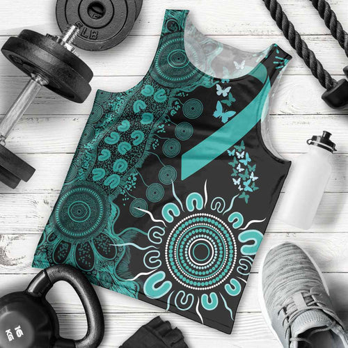 Ovarian Cancer Awareness Personalised Men Tank Top Aboriginal Ribbon Dot Painting