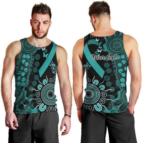Ovarian Cancer Awareness Personalised Men Tank Top Aboriginal Ribbon Dot Painting