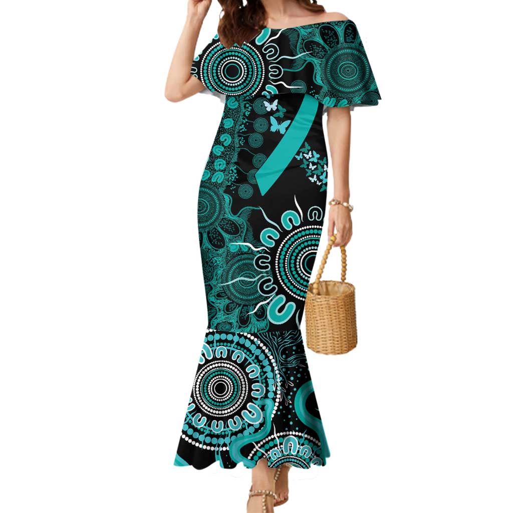 Ovarian Cancer Awareness Personalised Mermaid Dress Aboriginal Ribbon Dot Painting