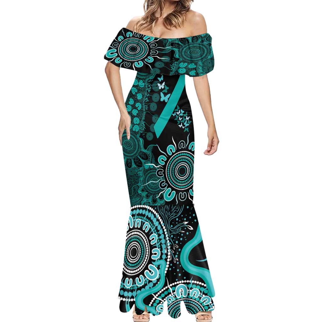 Ovarian Cancer Awareness Personalised Mermaid Dress Aboriginal Ribbon Dot Painting