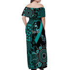 Ovarian Cancer Awareness Personalised Off Shoulder Maxi Dress Aboriginal Ribbon Dot Painting