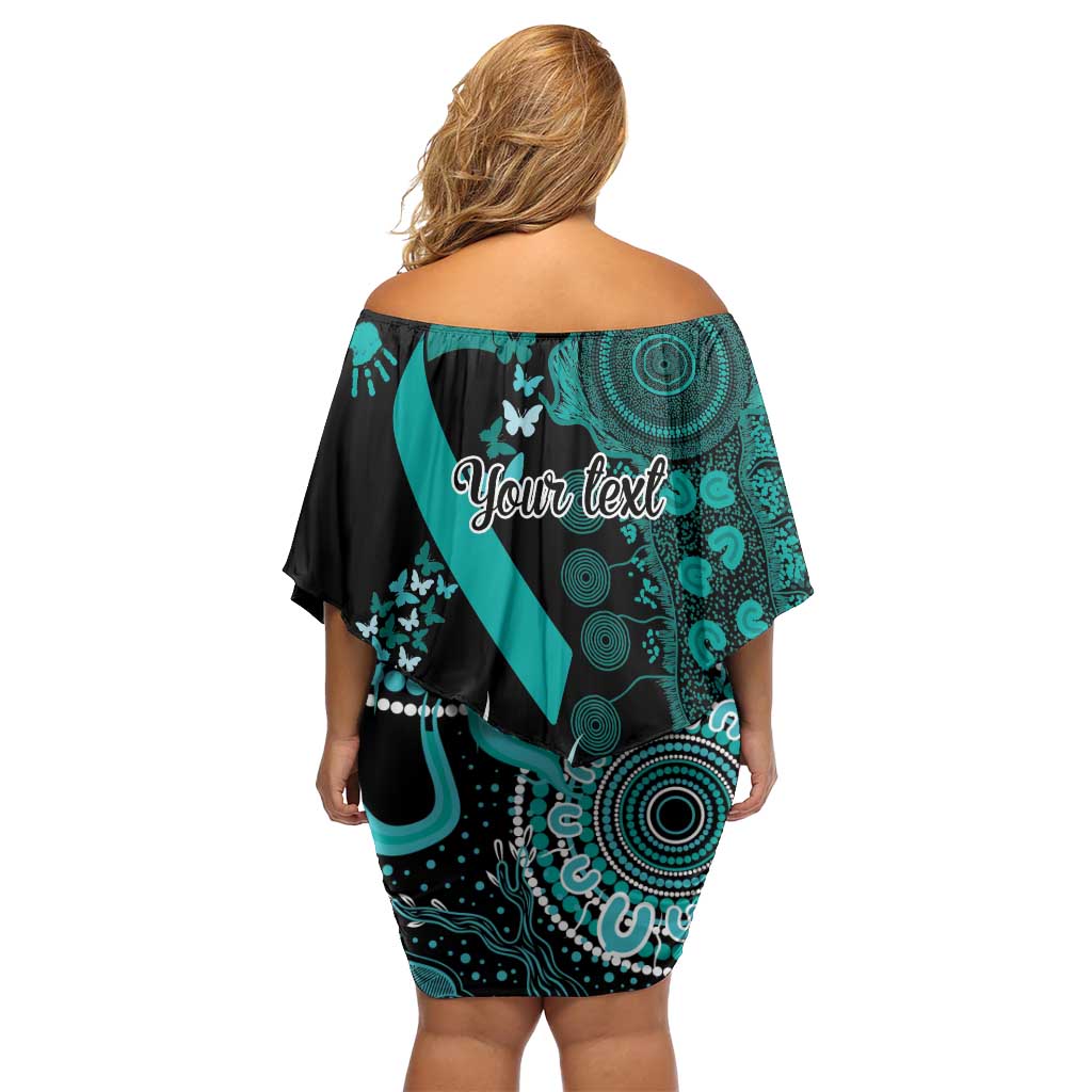 Ovarian Cancer Awareness Personalised Off Shoulder Short Dress Aboriginal Ribbon Dot Painting