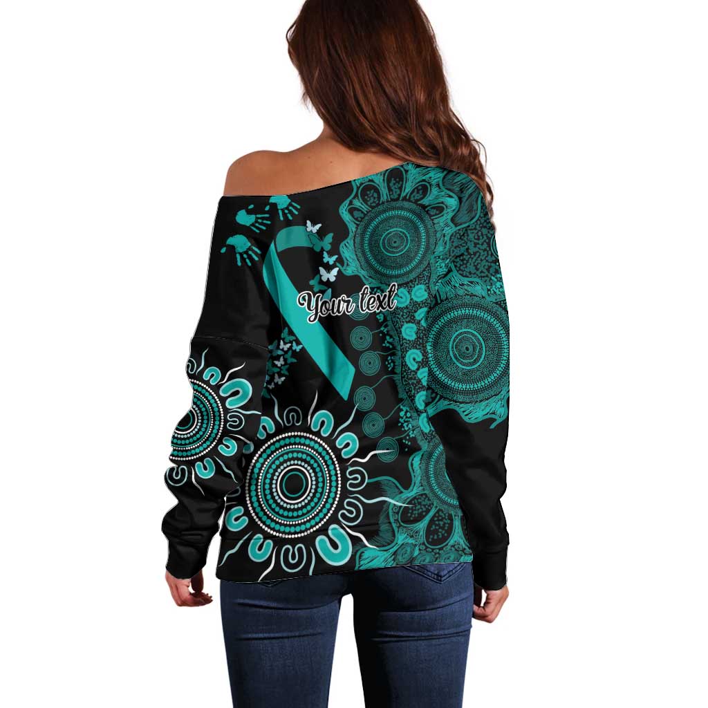 Ovarian Cancer Awareness Personalised Off Shoulder Sweater Aboriginal Ribbon Dot Painting