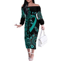 Ovarian Cancer Awareness Personalised Off The Shoulder Long Sleeve Dress Aboriginal Ribbon Dot Painting