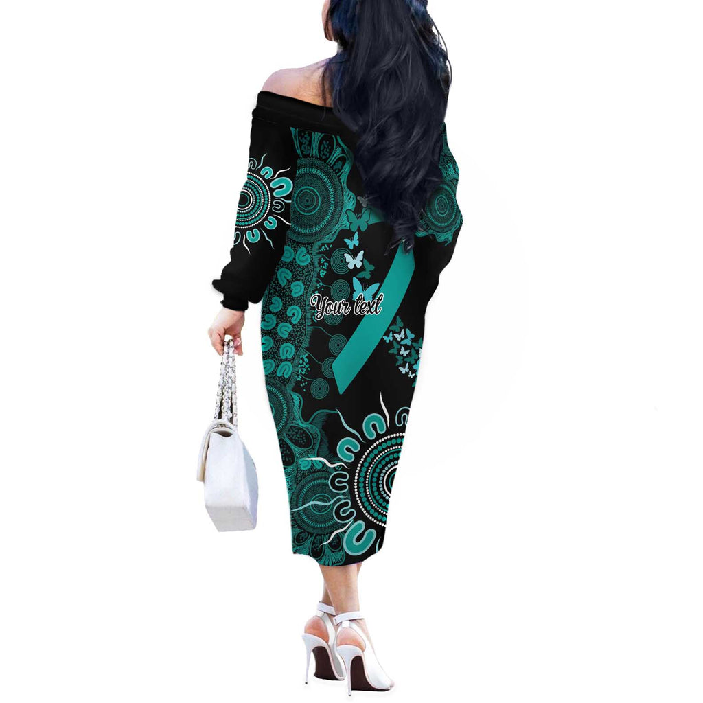 Ovarian Cancer Awareness Personalised Off The Shoulder Long Sleeve Dress Aboriginal Ribbon Dot Painting