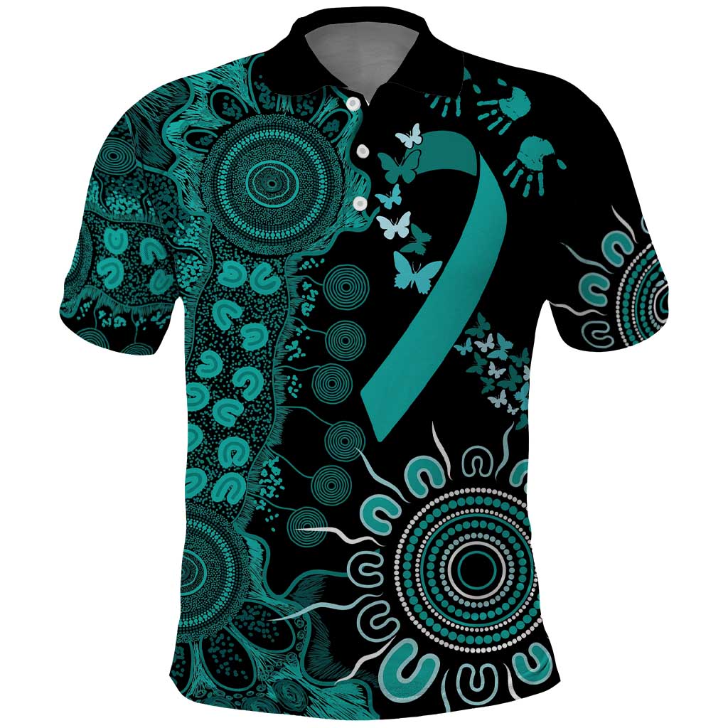 Ovarian Cancer Awareness Personalised Polo Shirt Aboriginal Ribbon Dot Painting