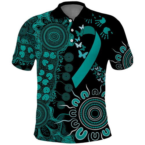 Ovarian Cancer Awareness Personalised Polo Shirt Aboriginal Ribbon Dot Painting