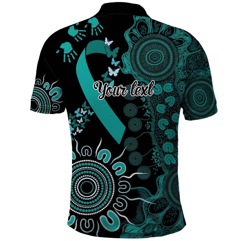 Ovarian Cancer Awareness Personalised Polo Shirt Aboriginal Ribbon Dot Painting