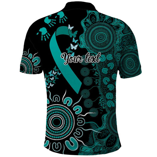 Ovarian Cancer Awareness Personalised Polo Shirt Aboriginal Ribbon Dot Painting