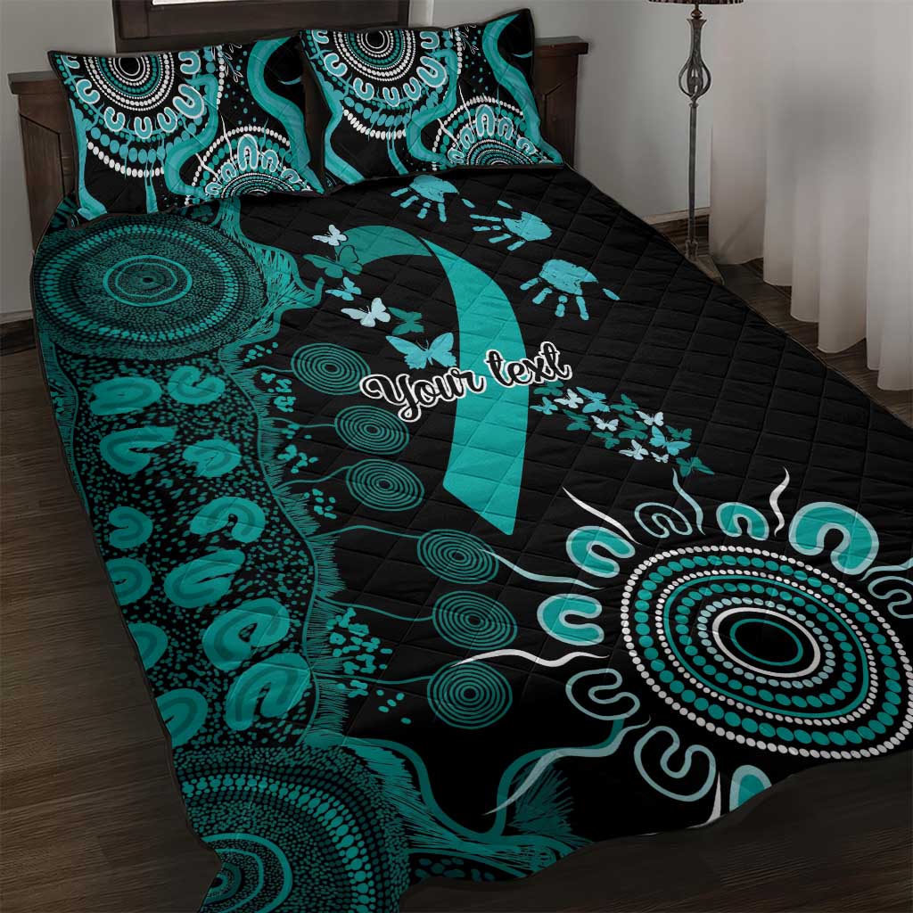 Ovarian Cancer Awareness Personalised Quilt Bed Set Aboriginal Ribbon Dot Painting