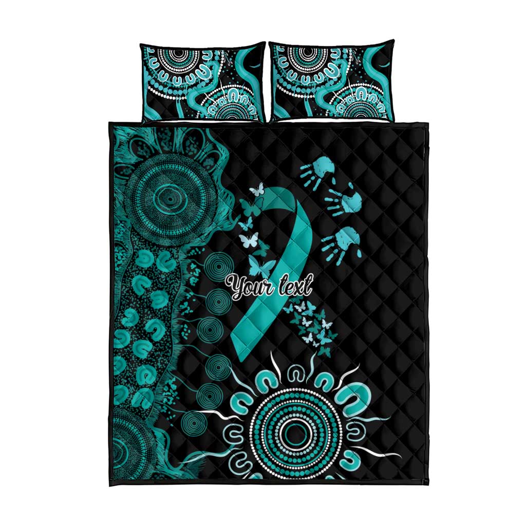 Ovarian Cancer Awareness Personalised Quilt Bed Set Aboriginal Ribbon Dot Painting