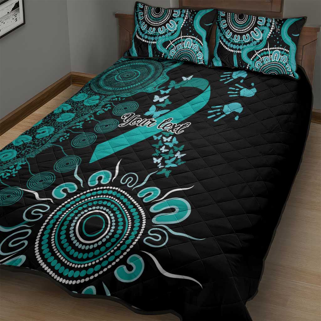 Ovarian Cancer Awareness Personalised Quilt Bed Set Aboriginal Ribbon Dot Painting