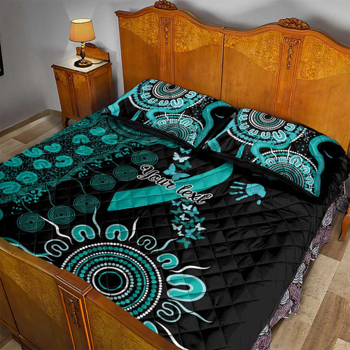 Ovarian Cancer Awareness Personalised Quilt Bed Set Aboriginal Ribbon Dot Painting