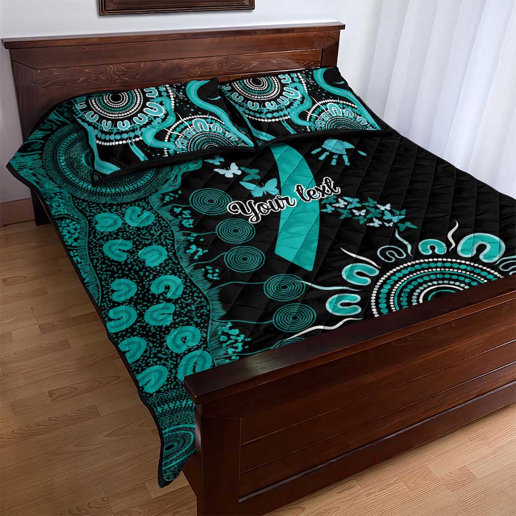Ovarian Cancer Awareness Personalised Quilt Bed Set Aboriginal Ribbon Dot Painting