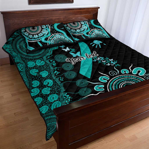 Ovarian Cancer Awareness Personalised Quilt Bed Set Aboriginal Ribbon Dot Painting
