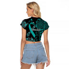 Ovarian Cancer Awareness Personalised Raglan Cropped T Shirt Aboriginal Ribbon Dot Painting
