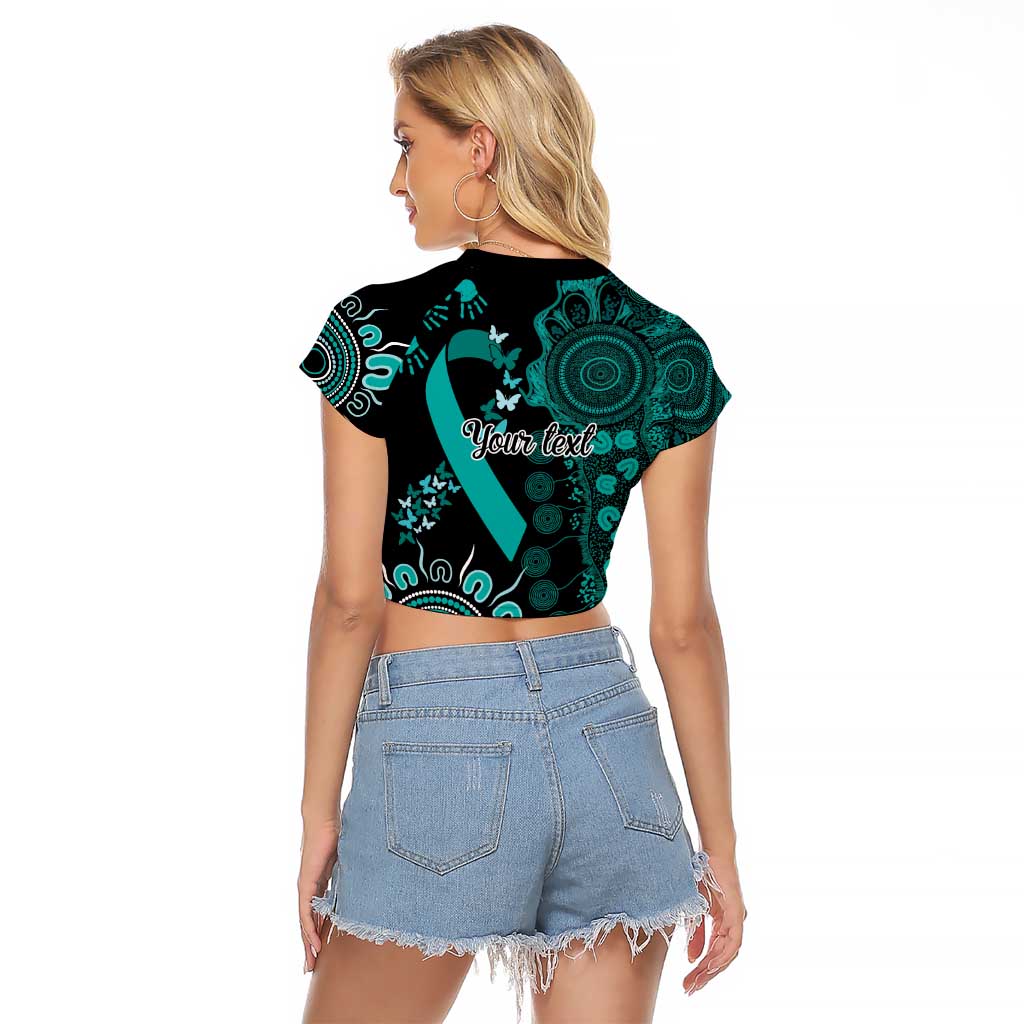 Ovarian Cancer Awareness Personalised Raglan Cropped T Shirt Aboriginal Ribbon Dot Painting