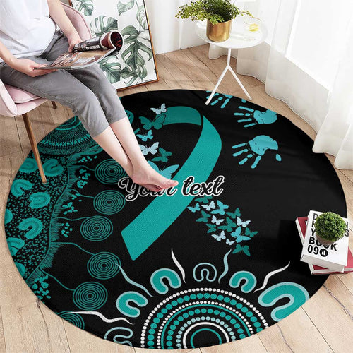 Ovarian Cancer Awareness Personalised Round Carpet Aboriginal Ribbon Dot Painting