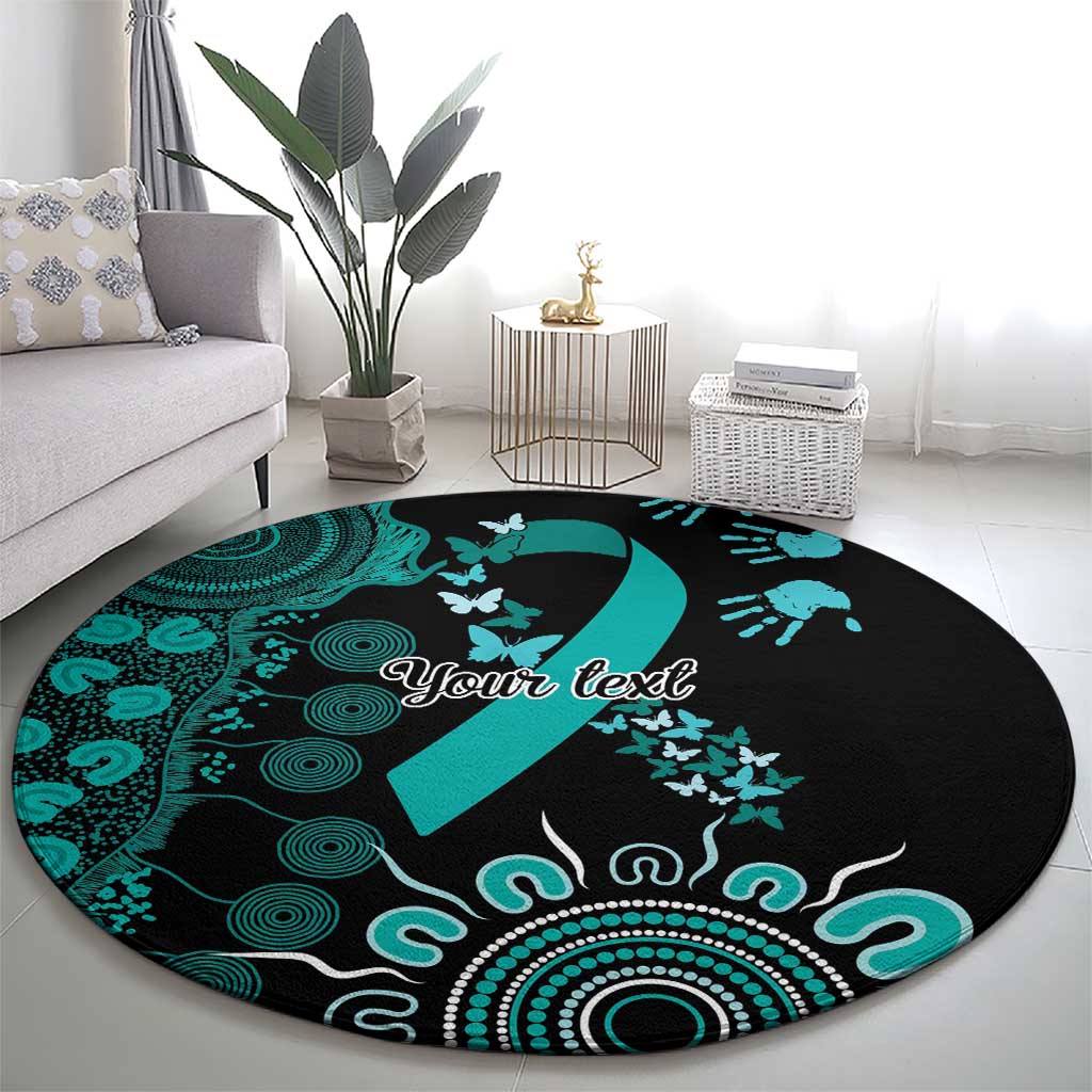 Ovarian Cancer Awareness Personalised Round Carpet Aboriginal Ribbon Dot Painting