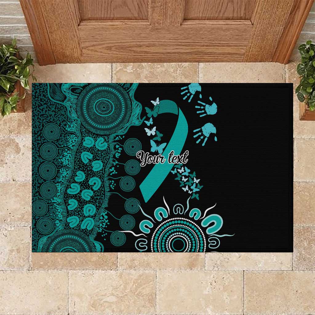 Ovarian Cancer Awareness Personalised Rubber Doormat Aboriginal Ribbon Dot Painting