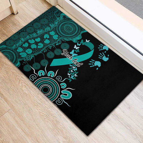Ovarian Cancer Awareness Personalised Rubber Doormat Aboriginal Ribbon Dot Painting