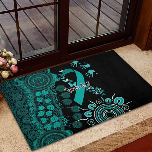 Ovarian Cancer Awareness Personalised Rubber Doormat Aboriginal Ribbon Dot Painting