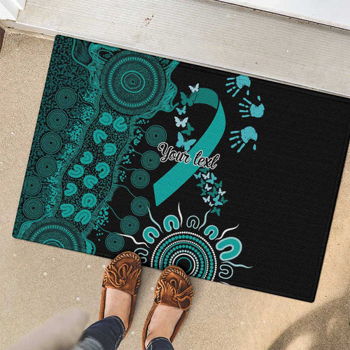 Ovarian Cancer Awareness Personalised Rubber Doormat Aboriginal Ribbon Dot Painting