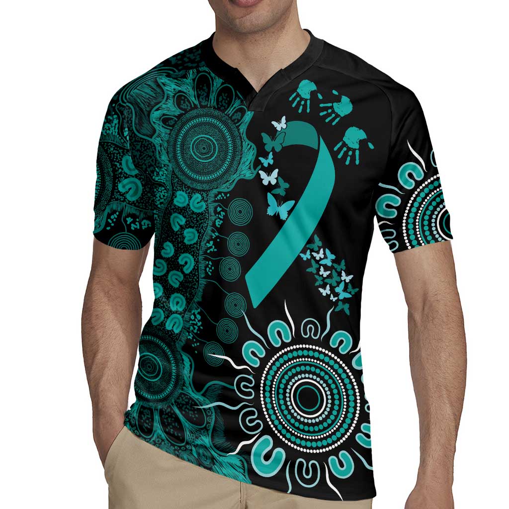 Ovarian Cancer Awareness Personalised Rugby Jersey Aboriginal Ribbon Dot Painting