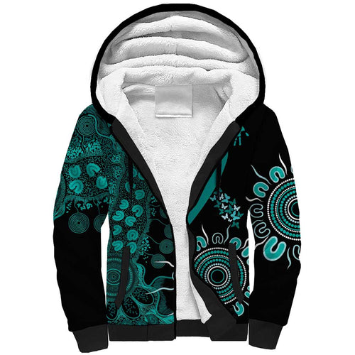 Ovarian Cancer Awareness Personalised Sherpa Hoodie Aboriginal Ribbon Dot Painting